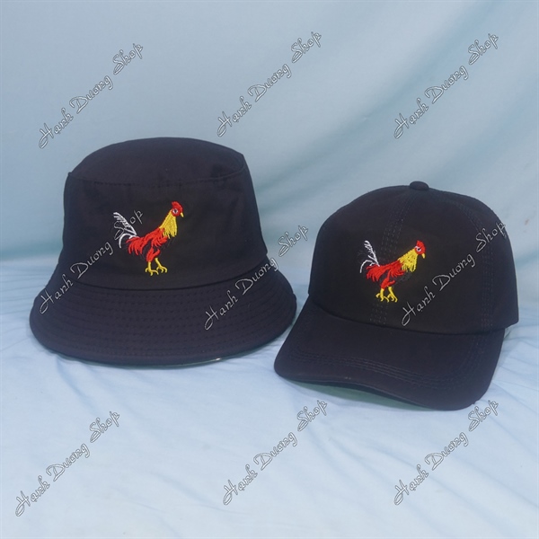 Combo Nón Cặp Bucket & Cap Gà Trống Đen - Ảnh 2