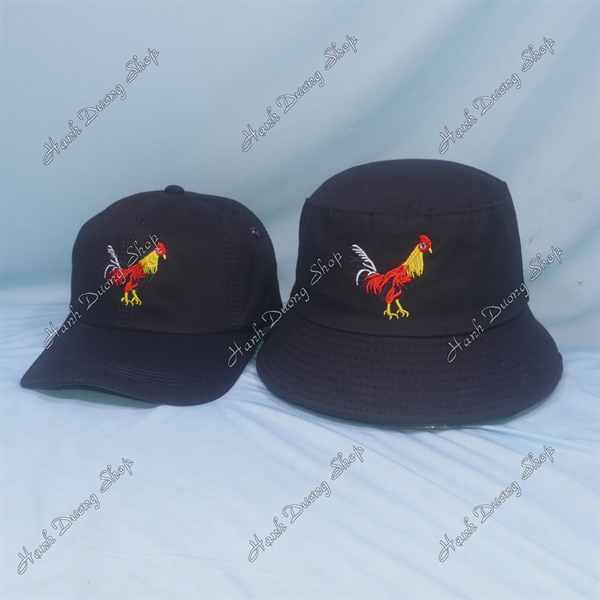 Combo Nón Cặp Bucket & Cap Gà Trống Đen - Ảnh 3