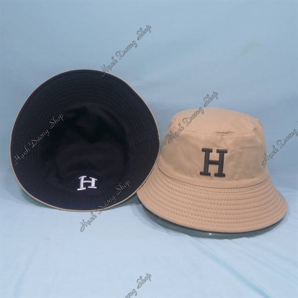 Nón Bucket Thêu Chữ H Kem & Đen - Ảnh 2