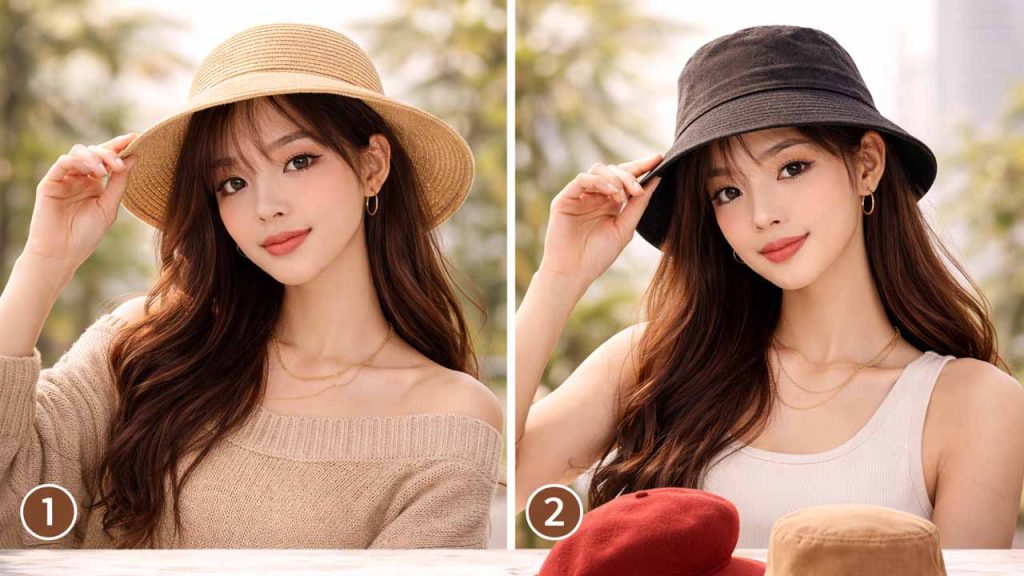 Khuôn mặt dài – Ưu tiên nón tạo cảm giác cân đối