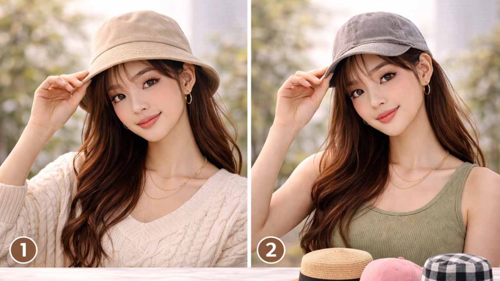 Khuôn mặt trái tim – Chọn nón cân bằng phần trán và cằm