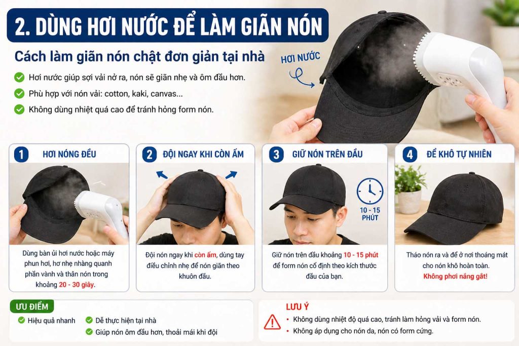 Cách làm giãn nón chật bằng hơi nước tại nhà