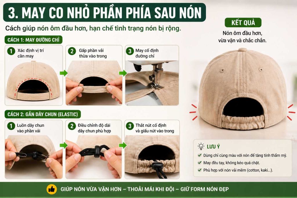 Cách may thu nhỏ nón bị rộng giúp nón ôm đầu hơn