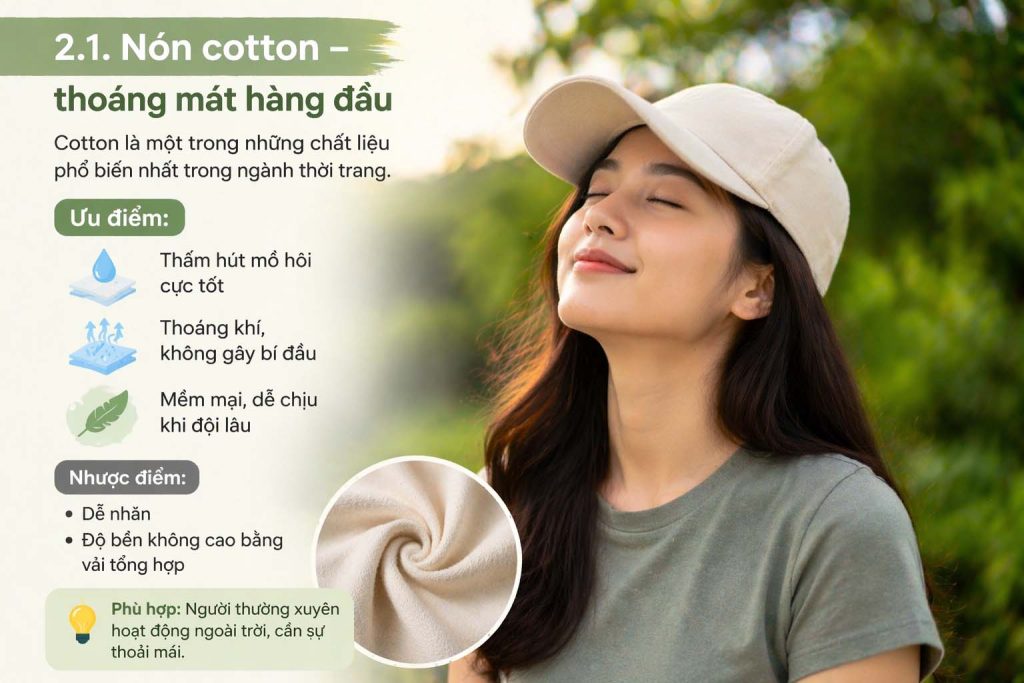 Nón cotton thoáng mát thấm hút mồ hôi tốt khi đội ngoài trời
