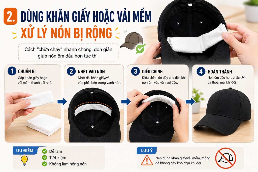 Mẹo xử lý nón rộng bằng khăn giấy hoặc vải mềm tại nhà
