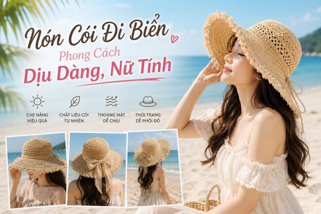 Nón cói đi biển phong cách dịu dàng nữ tính