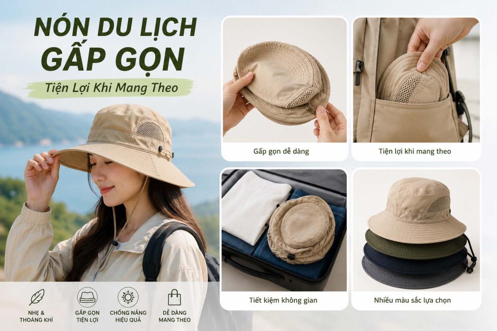 Nón du lịch gấp gọn tiện lợi khi mang theo