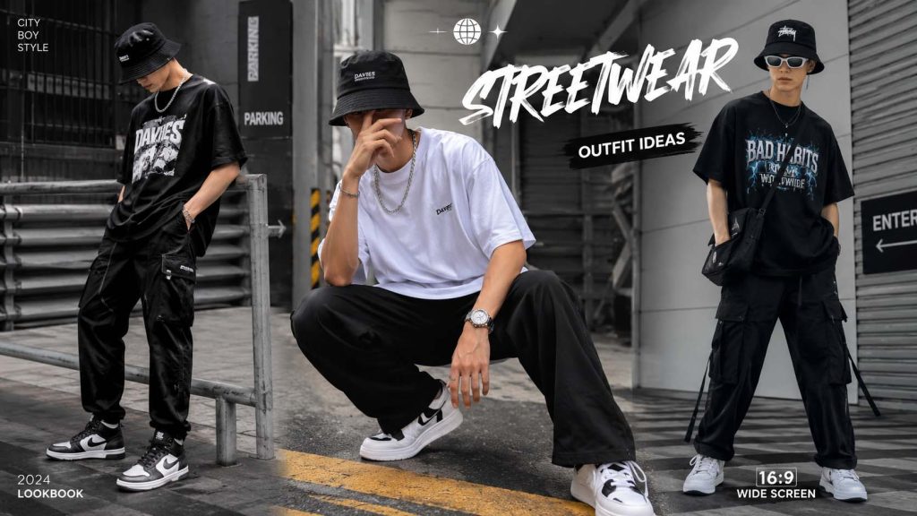 Outfit streetwear phối nón bucket cá tính phong cách đường phố hiện đại