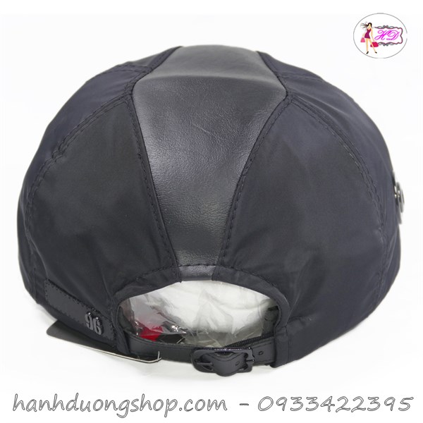 Nón kết dù sơn 96 vá da giữa và mỏ kết da - Đen