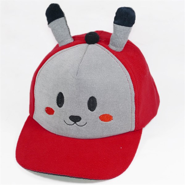 Nón kết nhí hình mặt thỏ có 2 tai vải nhung - Đỏ & xám