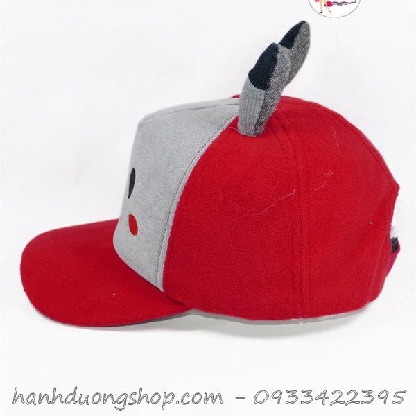 Nón kết nhí hình mặt thỏ có 2 tai vải nhung - Đỏ & xám