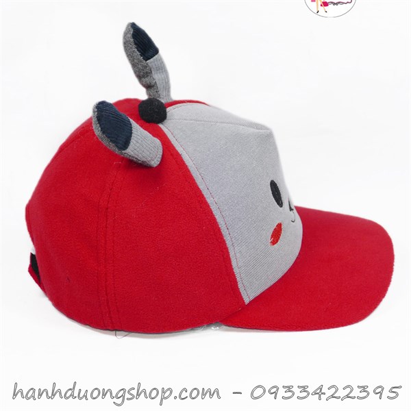 Nón kết nhí hình mặt thỏ có 2 tai vải nhung - Đỏ & xám