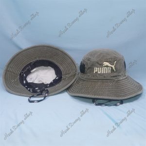 Nón Bucket Thêu Chữ Puma Có May Lưới 2 Bên Hông Rêu Nhạt
