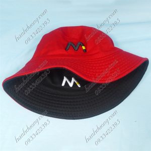 Nón Bucket Thêu Chữ M Có Chỉ Vàng Đỏ & Đen