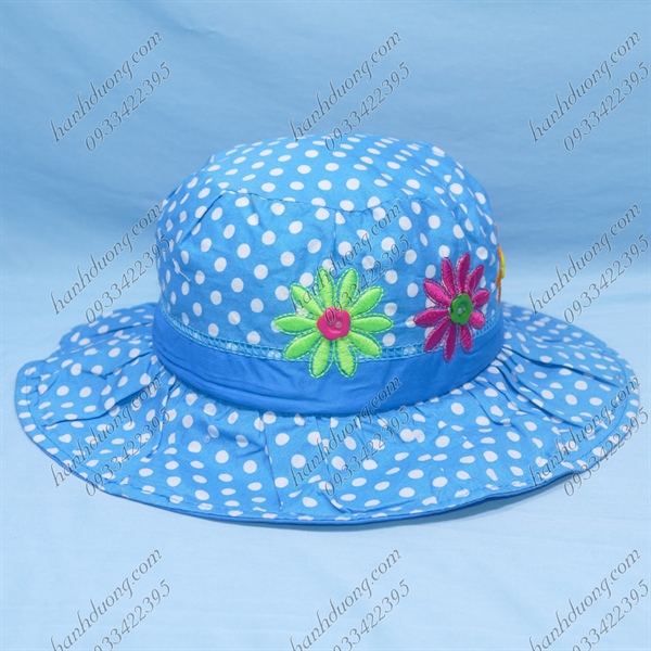 Mũ Vải Trẻ Em 2-4 Tuổi Vòng Đầu 49cm Có 3 Hoa Vành 7 Cm, Đường Kính Đầu 17cm Xanh Dương - Ảnh 4