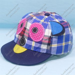 Nón Kết Trẻ Em Mỏ Mềm Từ 1-2 Tuổi Vòng Đầu 45-48cm Thêu Cú Mèo Có Tai Vải Ca Rô