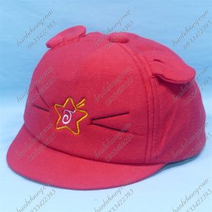 Nón Kết Trẻ Em Từ 1-2 Tuổi Vòng Đầu 45-48cm Vải Nỉ Mềm Mại Hình Mèo Có Ngôi Sao Có Tai Đỏ Đậm