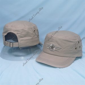 Nón Lính Nón Kết Đầu Bằng Thêu Ngôi Sao Chạy Sọc 2 Bên Hông, Có Đóng 4 Sò 2 Bên Kem Đậm