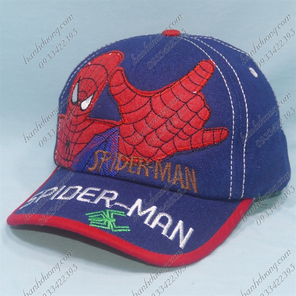 Nón Kết Vòng Đầu 50cm Vải Jean Thêu Siêu Nhân Spider Man Trẻ Em Xanh Jean Spider Man
