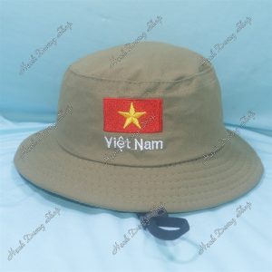 Nón Tai Bèo Thêu Lá Cờ Việt Nam Trẻ Em Rêu Nhạt