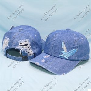 Nón Kết Jeans Rách Xịn Thêu Hình Đại Bàng Phía Trước Xanh Jean Đậm