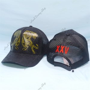 Nón Kết Lưới In Họa Tiết 2 Con Hổ Khóa Dán Đen