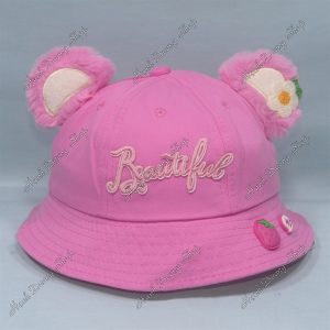 Nón Bucket Thêu Chữ Beautiful Vòng Đầu 51cm Vành Rộng Trẻ Em Hồng Nhạt