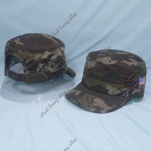 Nón Lính Nón Kết Đầu Bằng Thêu Lá Cờ USA Bên Hông Sọc Xám Nâu