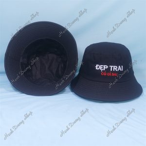 Nón Bucket Thêu Chữ Đẹp Trai Có Gì Sai Đen