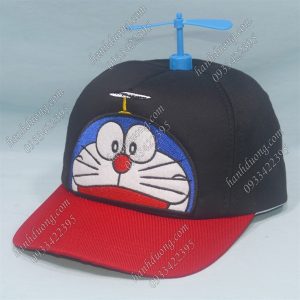 Nón Kết Trẻ Em 4-10 Tuổi Vòng Đầu 53-55cm Thêu Hình Doraemon Có Chong Chóng Trên Đỉnh Nón Đen