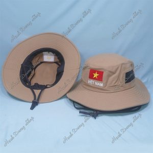 Nón Tai Bèo Thêu Lá Cờ Việt Nam Kaki Đậm