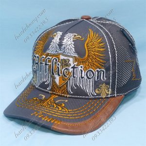 Nón Kết Lưới Cao Cấp Thêu Hình 2 Con Đại Bàng Đóng Nút Da Xám