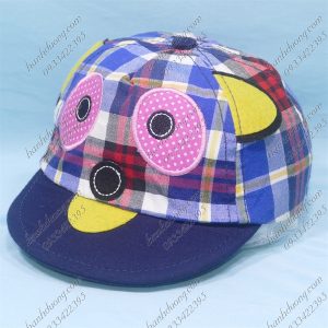 Nón Kết Trẻ Em Mỏ Mềm Từ 1-2 Tuổi Vòng Đầu 45-48cm Thêu Cú Mèo Có Tai Vải Ca Rô Tai Vàng