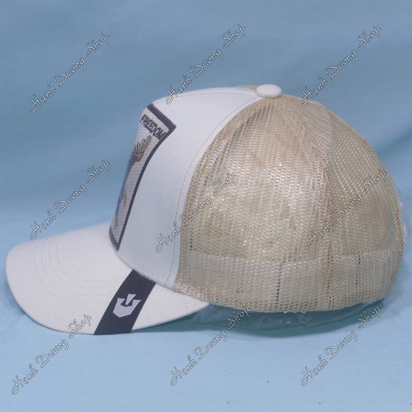Nón Kết Lưới In Đại Bàng In Chữ Freedom Phía Sau Khóa Nhựa Phía Trong Và Trước Có Tem Vòng Đầu 55-58cm Kaki & Kem - Ảnh 3