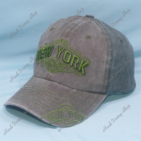 Nón Kết Thêu Chữ New York Since 1985 Vải Kaki Oát Loang Cao Cấp Vòng Đầu 56-60cm Chữ Rêu - Ảnh 2