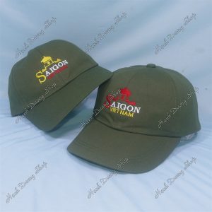 Nón Kết Thêu Chữ Sài Gòn Việt Nam Rêu Đậm