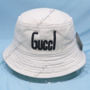 Nón Bucket Thêu Chữ Gucci Vòng Đầu Từ 57-58cm Vải Jean Cao Cấp Trắng