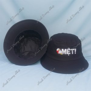 Nón Bucket Thêu Chữ Mệt Đen