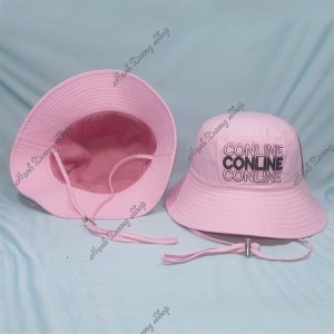 Nón Bucket Thêu Chữ Conline Vải Cotton Cao Cấp Phía Trong Có Lớp Lót Và Có Dây Quai Khóa Inox Hồng
