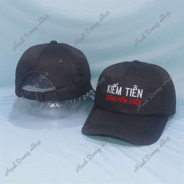 Nón Kết Thêu Chữ Kiếm Tiền Không Kiếm Chiện Đen