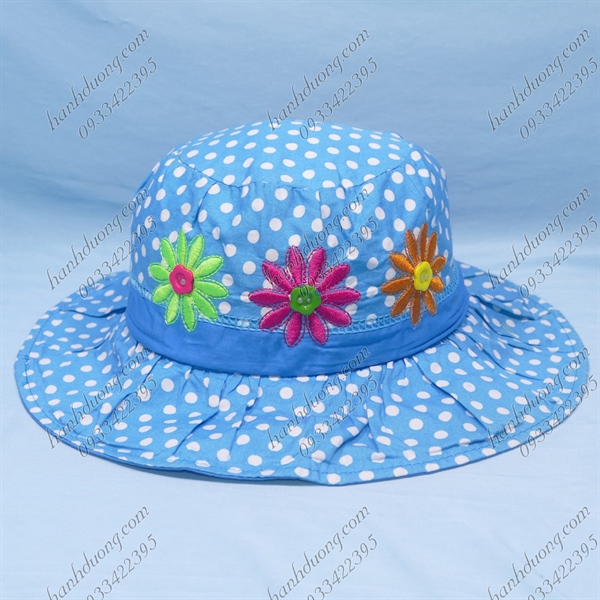 Mũ Vải Trẻ Em 2-4 Tuổi Vòng Đầu 49cm Có 3 Hoa Vành 7 Cm, Đường Kính Đầu 17cm Xanh Dương - Ảnh 2