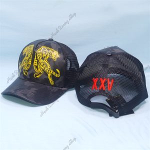 Nón Kết Lưới In Họa Tiết 2 Con Hổ Khóa Dán Đen Hoa