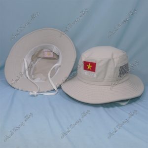 Nón Tai Bèo Thêu Lá Cờ Việt Nam Kem Trắng
