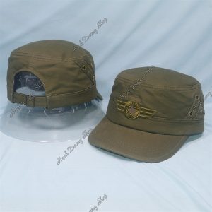 Nón Lính Nón Kết Đầu Bằng Thêu Ngôi Sao Chạy Sọc 2 Bên Hông, Có Đóng 4 Sò 2 Bên Rêu Đậm