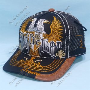 Nón Kết Lưới Cao Cấp Thêu Hình 2 Con Đại Bàng Đóng Nút Da Đen