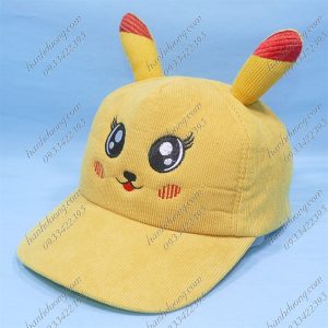 Nón Kết Trẻ Em Pikachu Thè Lưỡi Má Hồng Sọc Đỏ Dành Cho Bé Từ 2 Đến 7 Tuổi Vàng