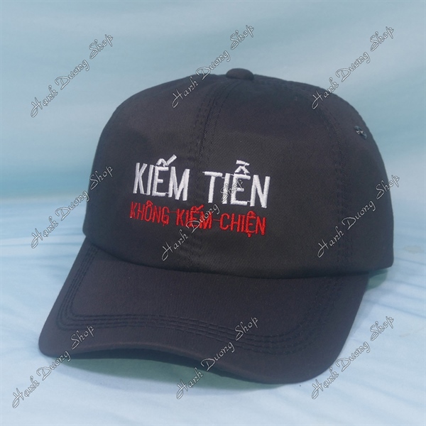 Nón Kết Thêu Chữ Kiếm Tiền Không Kiếm Chiện Đen - Ảnh 2