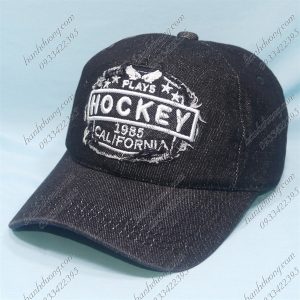 Nón Kết Thêu Chữ Play Hockey Rách Xước Độc Đáo, Khóa Gài Xịn Đen