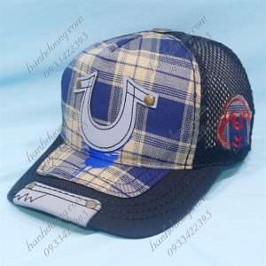 Nón Kết Lưới Cao Cấp Thêu Mặt Da Chữ V Ông Địa Ca Rô Kaki Và Xanh