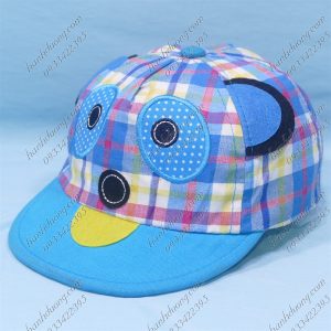 Nón Kết Trẻ Em Mỏ Mềm Từ 1-2 Tuổi Vòng Đầu 45-48cm Thêu Cú Mèo Có Tai Vải Ca Rô Tai Xanh